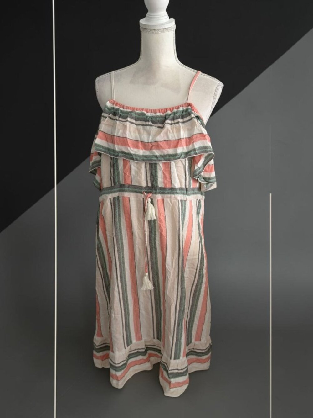 DRA Linen Blend Striped Sun Dress Size Small